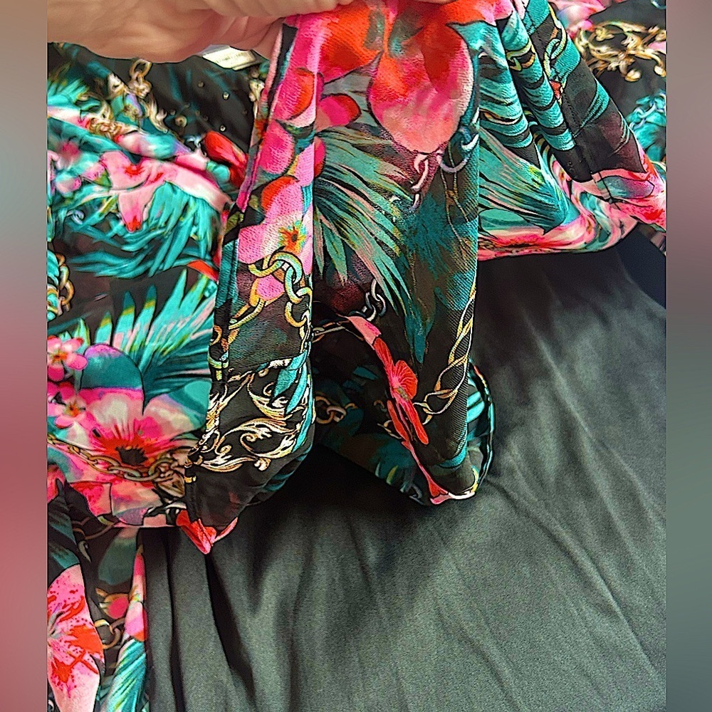 Vacay party tropical tunic caftan dress rhinestone embellishments Small NWT - Picture 10 of 11